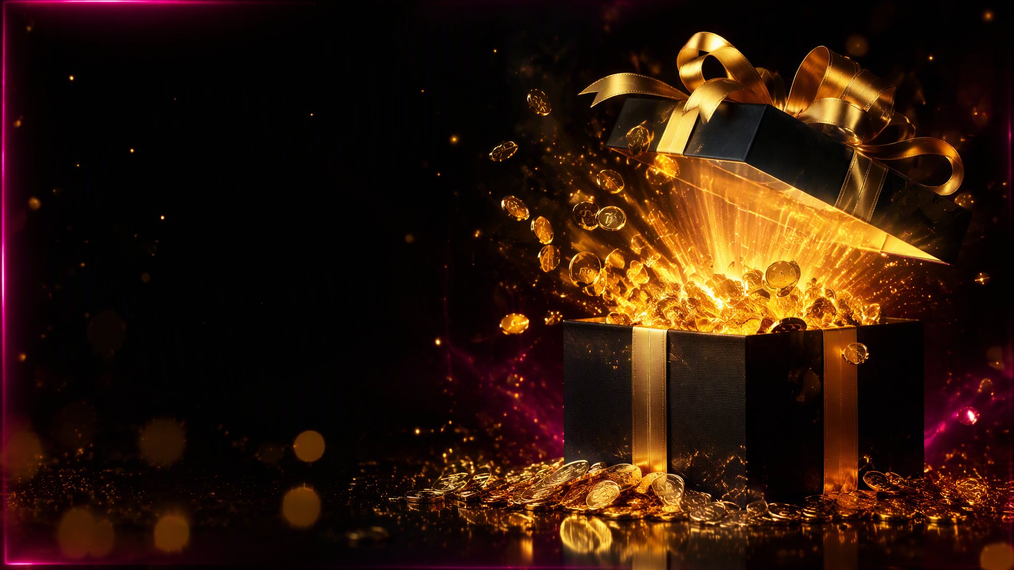 Caja de regalo negra con monedas doradas — casinos con bono de bienvenida