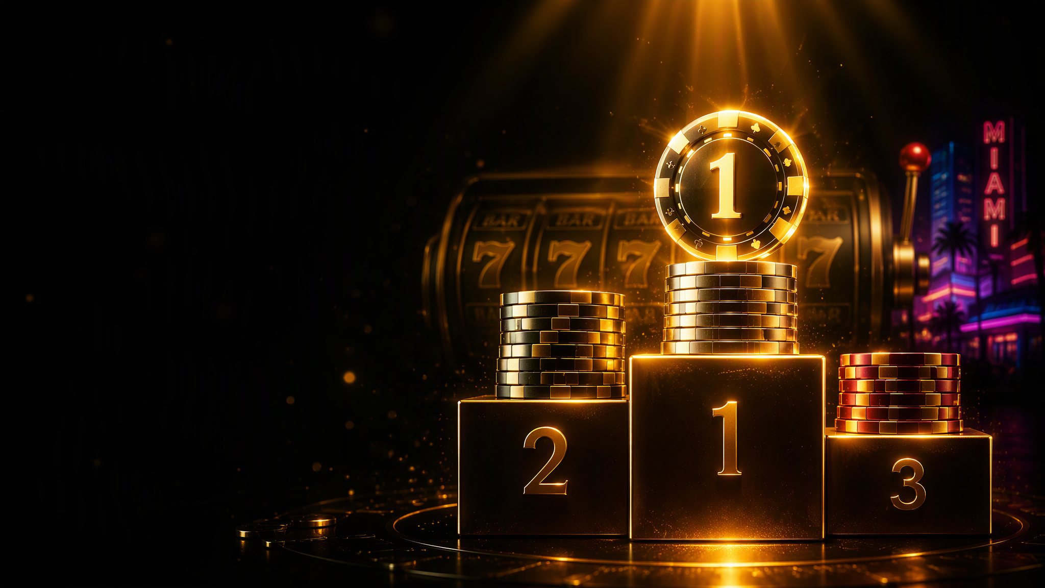 Podio dorado con fichas de casino — mejores casinos online Argentina 2026